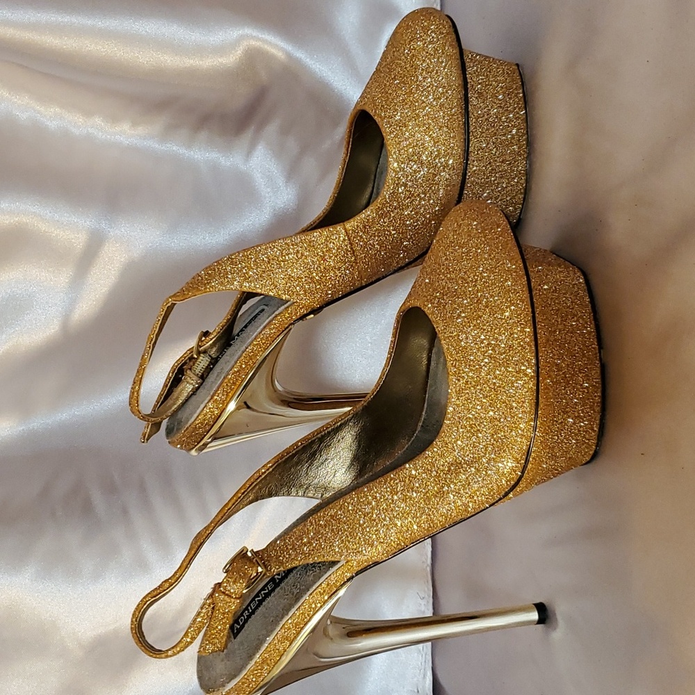 Adrienne Maloof Sparkling Gold Platform Shoes